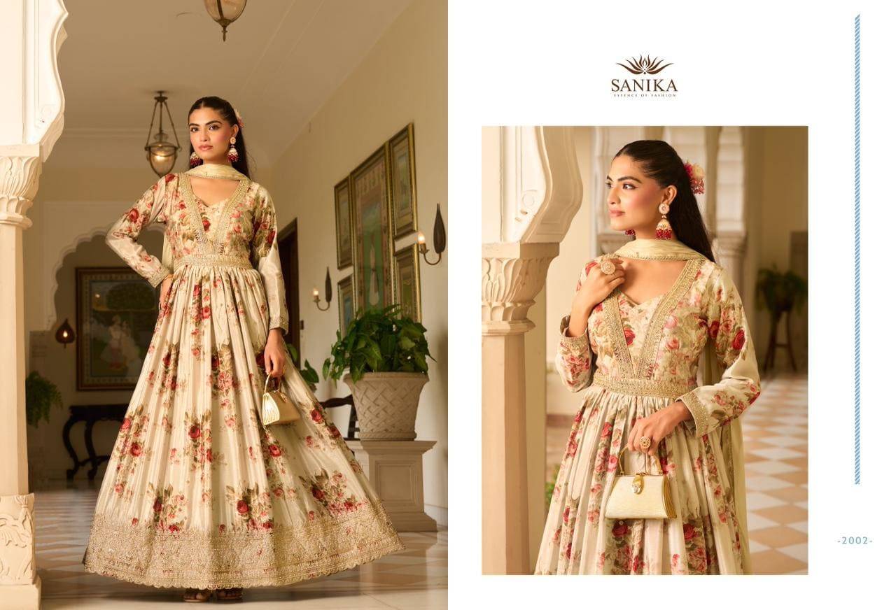 JAGMAG by sanika fashion 2001 to 2003 Series Designer Stylish Fancy Colorful Beautiful Party Wear & Ethnic Wear Collection Chinnon Gowns With Dupatta At Wholesale Price